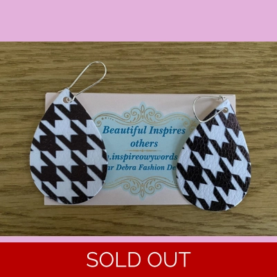 Black And White Design Light Weight Faux Leather Dangle Earrings